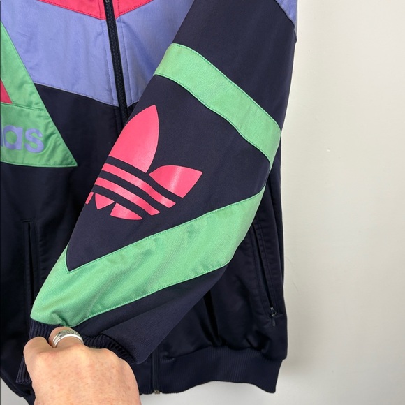 Vintage retro Adidas tracksuit jacket | M | Navy/Pink/green 90s rare Trefoil - Picture 5 of 9